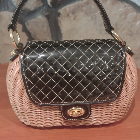 Eric Javits Embossed-Trimmed Wicker Handle Bag * Preowned * - Picture 13 of 13